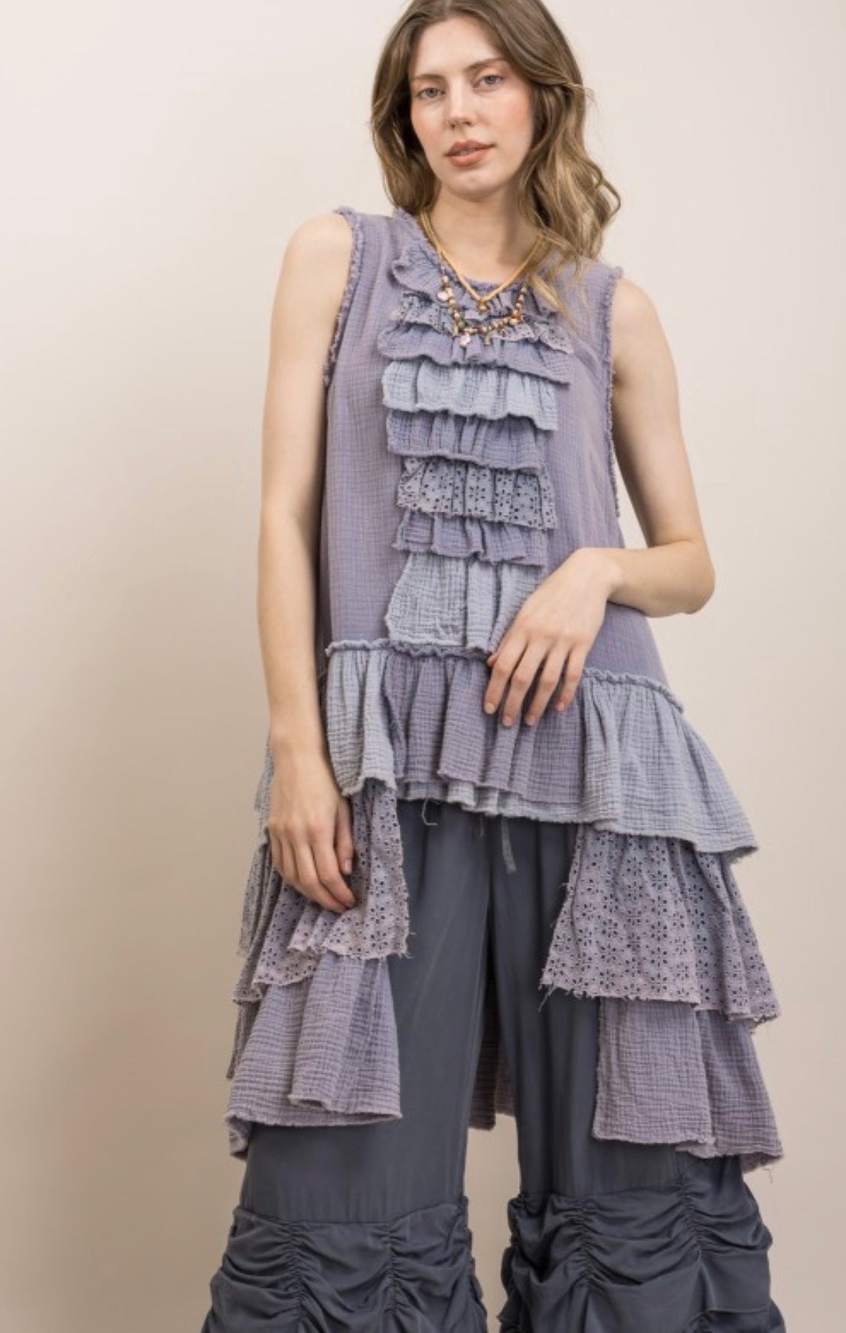 Annie Ruffle Hi Lo Tunic Top - ivyandlavyboutique Blue Velvet