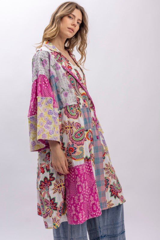 Aphrodite Multi Mix Patchwork Collard Jacket - ivyandlavyboutique Blue Velvet