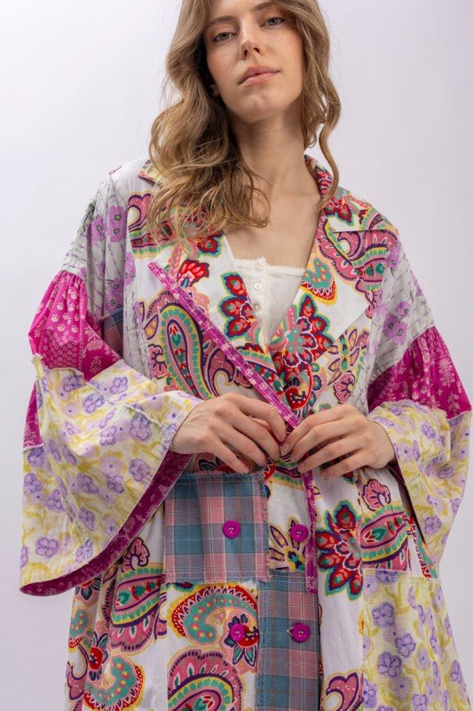 Aphrodite Multi Mix Patchwork Collard Jacket - ivyandlavyboutique Blue Velvet