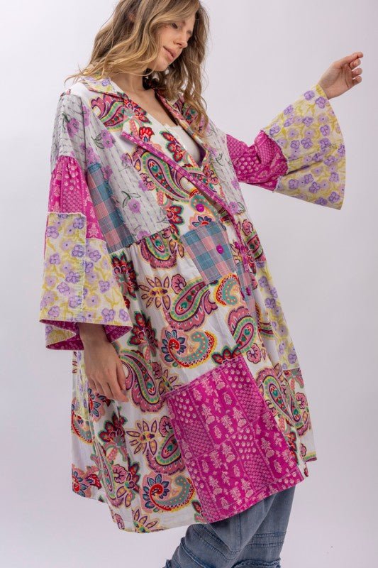 Aphrodite Multi Mix Patchwork Collard Jacket - ivyandlavyboutique Blue Velvet