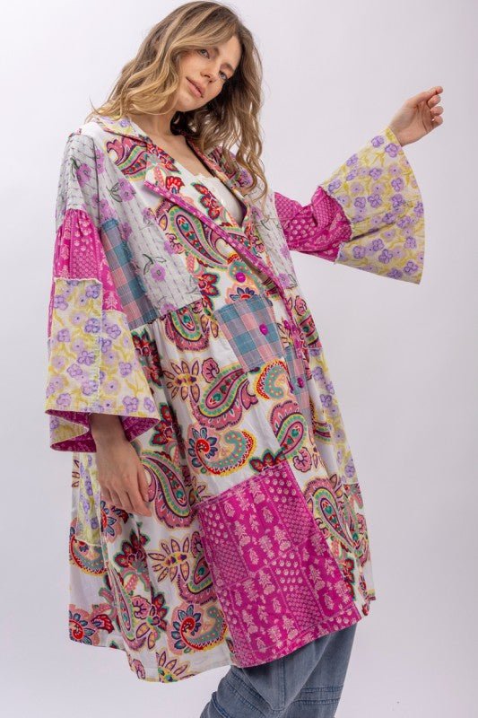 Aphrodite Multi Mix Patchwork Collard Jacket - ivyandlavyboutique Blue Velvet