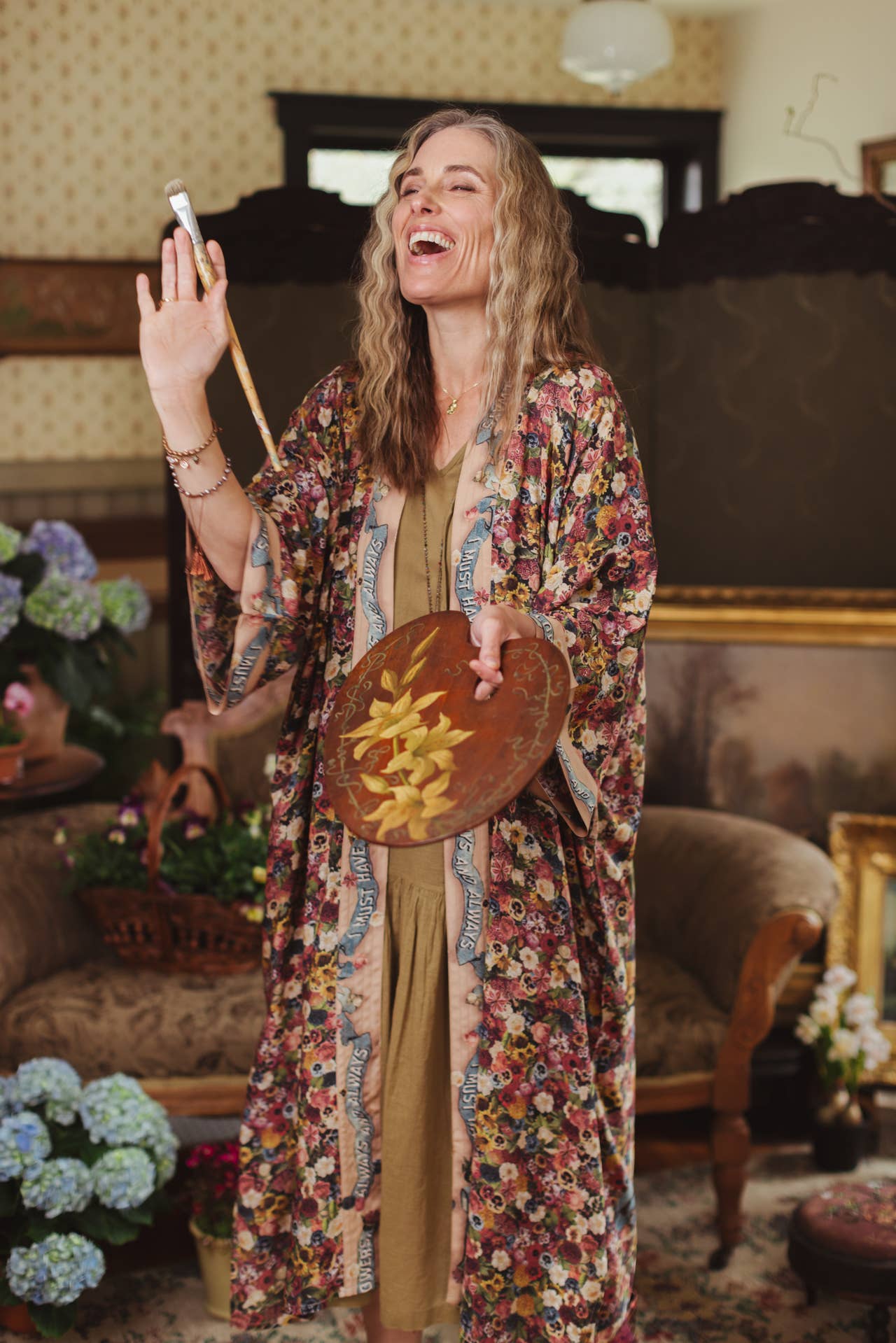 Art of Life Opera Duster Kimono Robe w/Flower Palette Print - ivyandlavyboutique Market of Stars