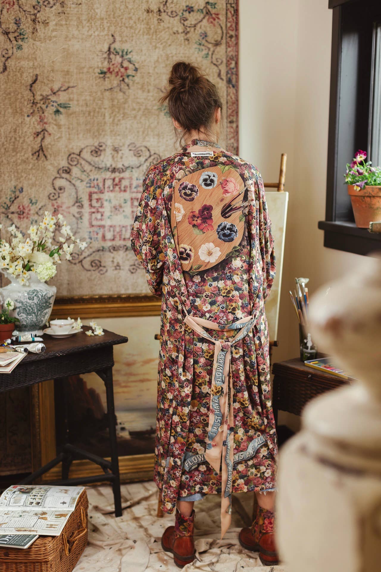 Art of Life Opera Duster Kimono Robe w/Flower Palette Print - ivyandlavyboutique Market of Stars