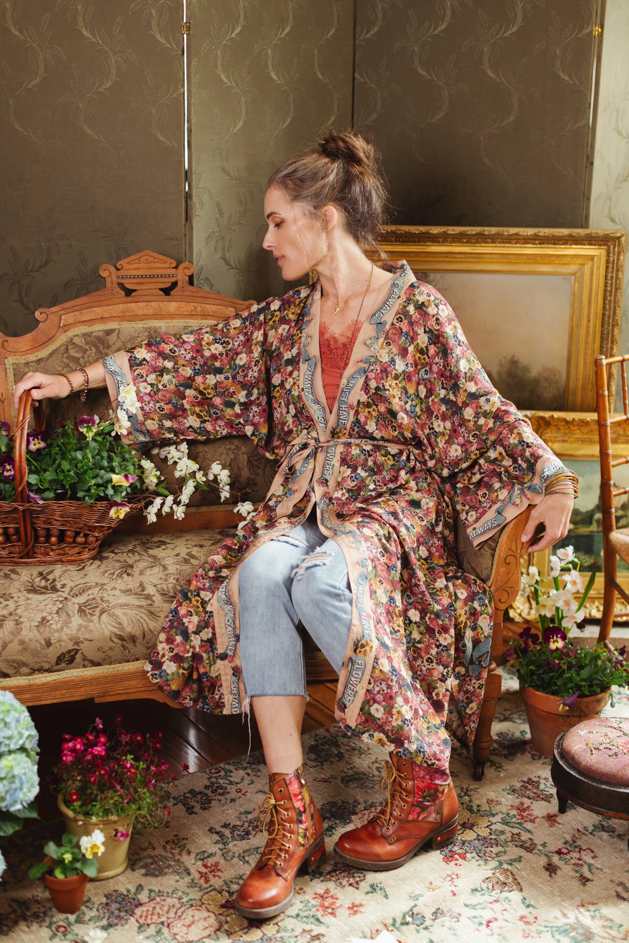 Art of Life Opera Duster Kimono Robe w/Flower Palette Print - ivyandlavyboutique Market of Stars