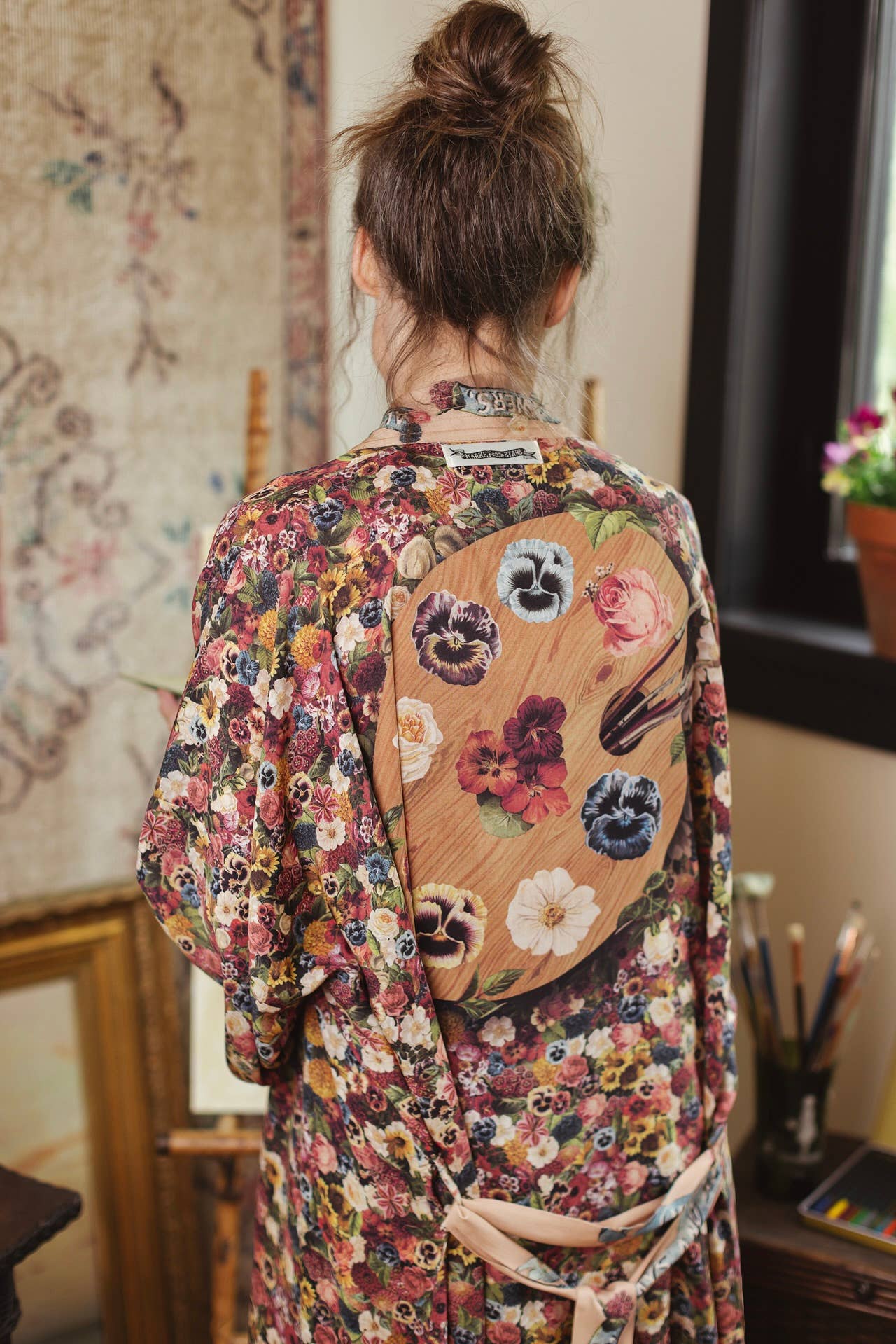 Art of Life Opera Duster Kimono Robe w/Flower Palette Print - ivyandlavyboutique Market of Stars
