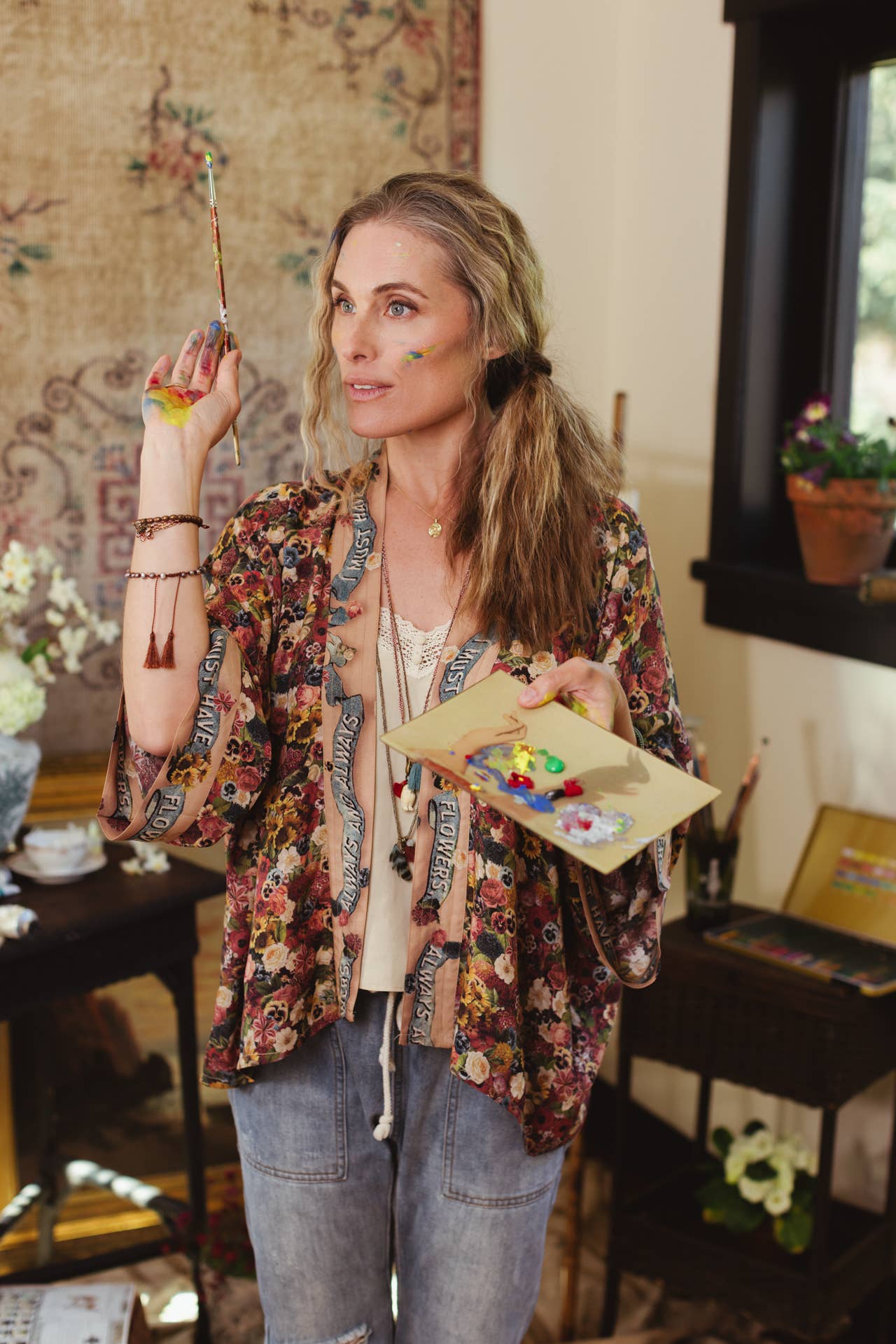 Art of Life Pixie Duster Cropped Kimono w/ Palette, Flowers - ivyandlavyboutique Market of Stars