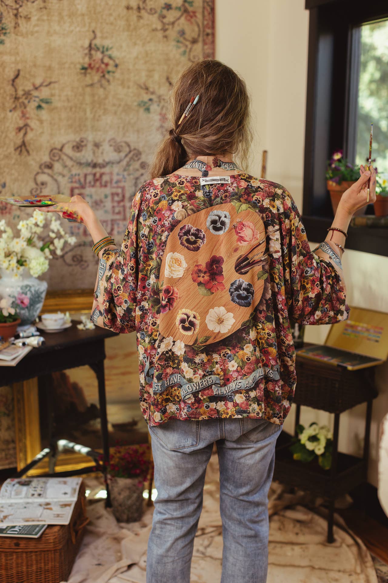 Art of Life Pixie Duster Cropped Kimono w/ Palette, Flowers - ivyandlavyboutique Market of Stars