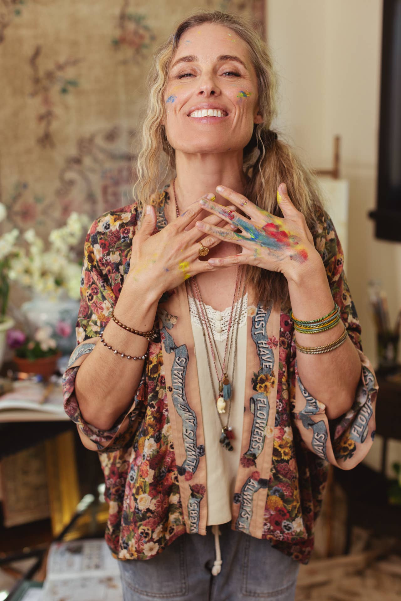 Art of Life Pixie Duster Cropped Kimono w/ Palette, Flowers - ivyandlavyboutique Market of Stars