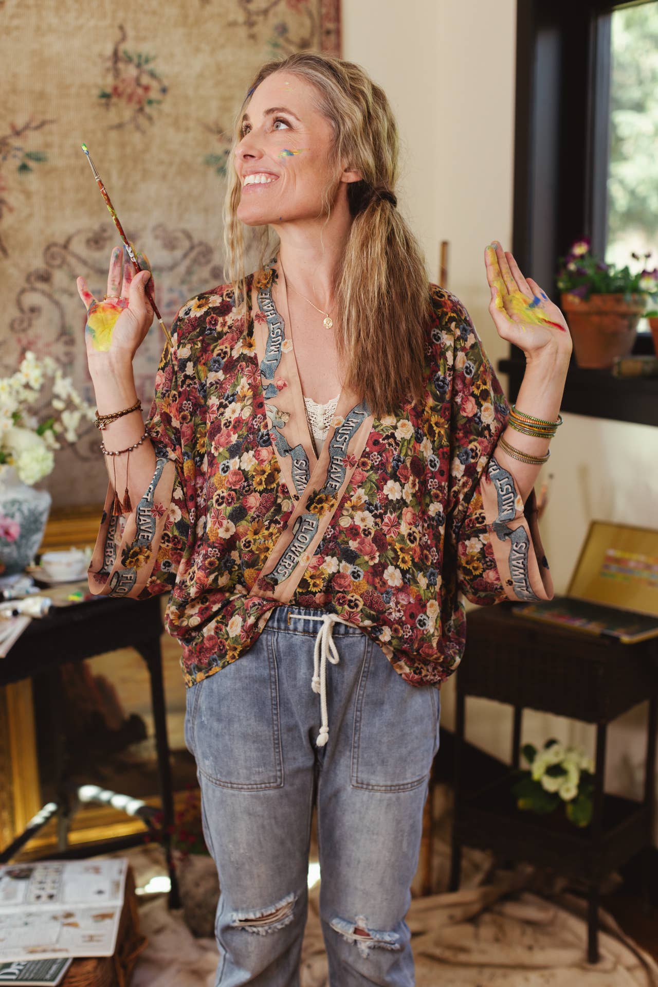 Art of Life Pixie Duster Cropped Kimono w/ Palette, Flowers - ivyandlavyboutique Market of Stars
