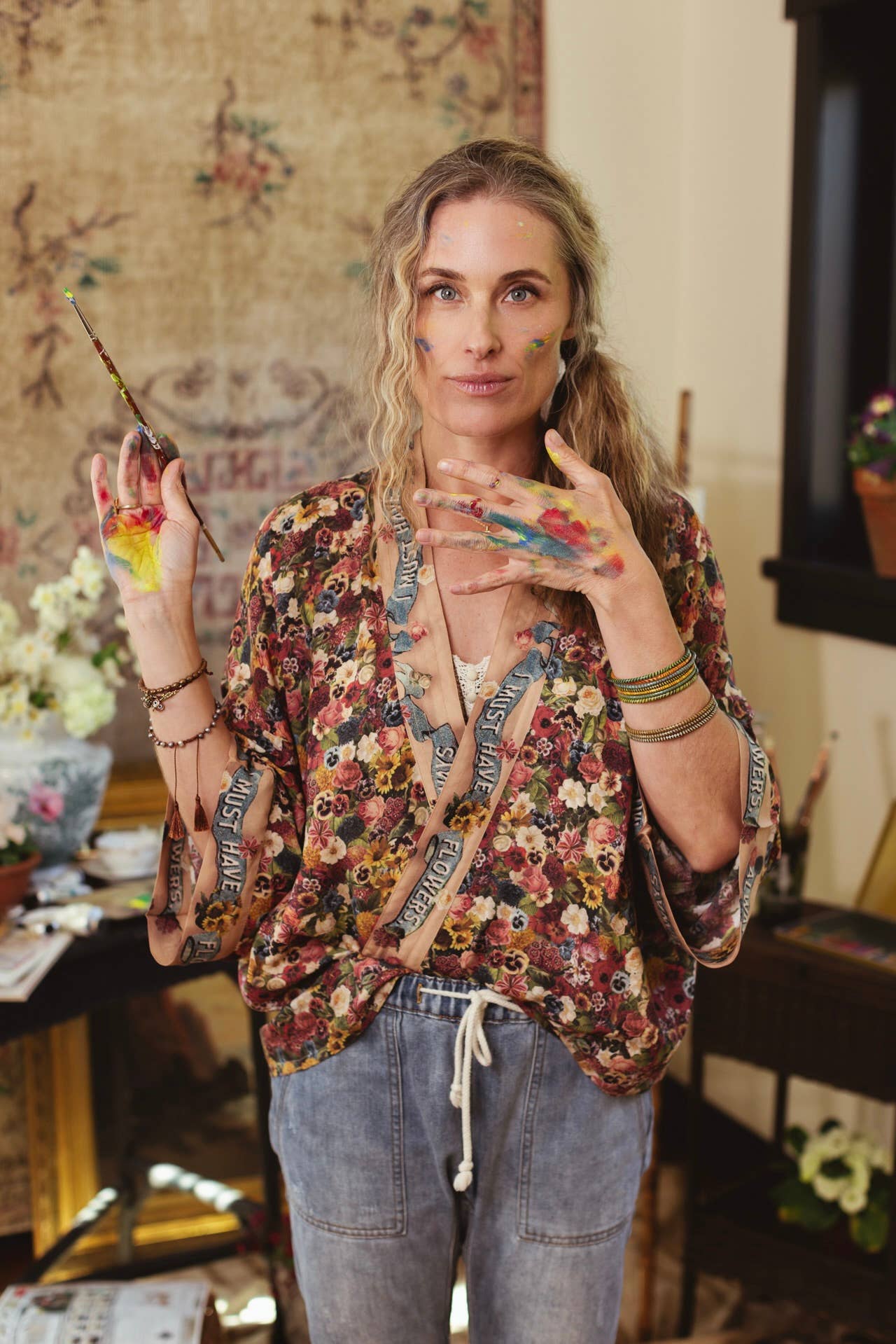 Art of Life Pixie Duster Cropped Kimono w/ Palette, Flowers - ivyandlavyboutique Market of Stars