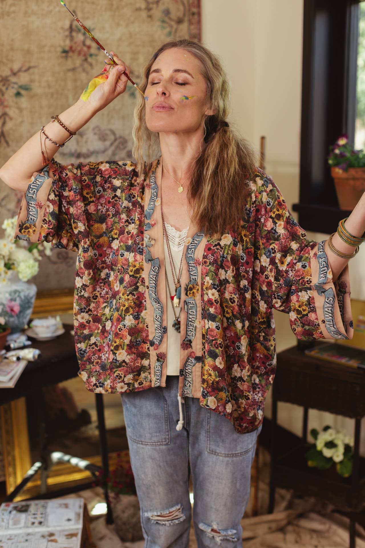 Art of Life Pixie Duster Cropped Kimono w/ Palette, Flowers - ivyandlavyboutique Market of Stars