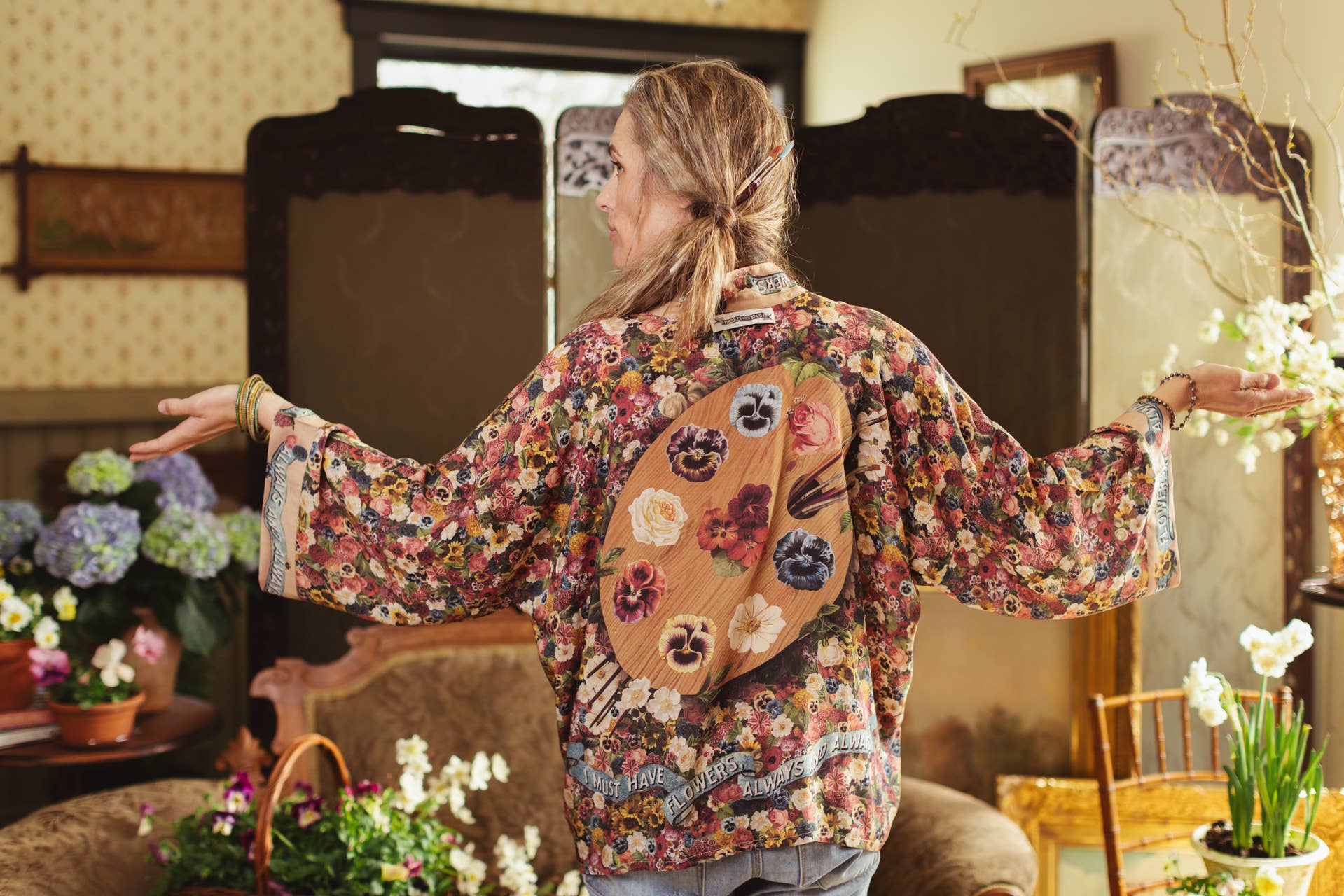Art of Life Pixie Duster Cropped Kimono w/ Palette, Flowers - ivyandlavyboutique Market of Stars