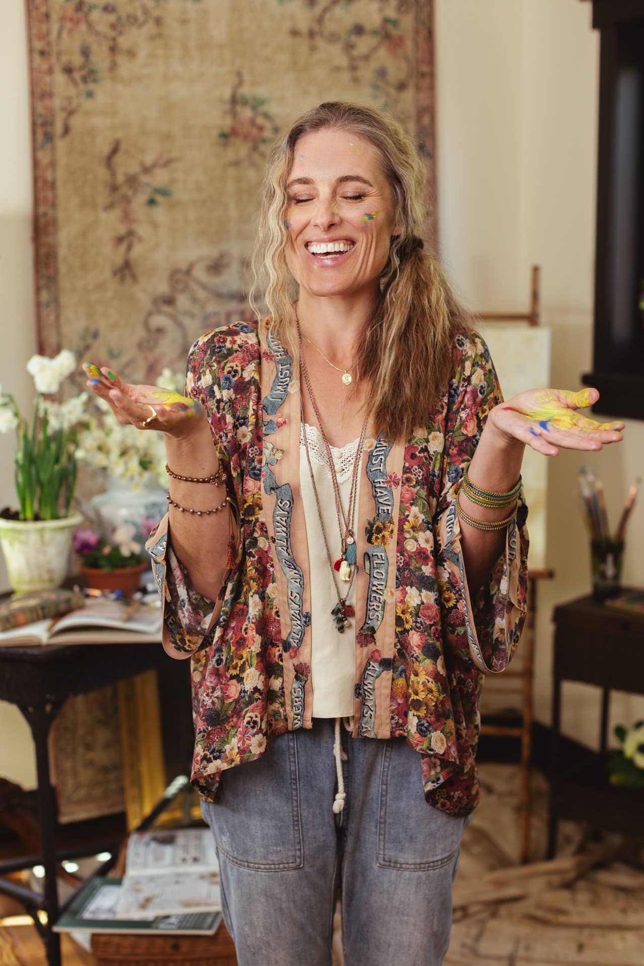 Art of Life Pixie Duster Cropped Kimono w/ Palette, Flowers - ivyandlavyboutique Market of Stars