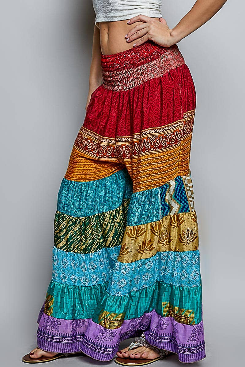 Assorted Print High Rise Smocked Wide Leg Pants: ASSORTED / OS - ivyandlavyboutique Pol Clothing
