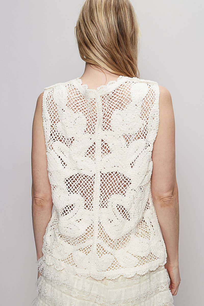 Avery Round neck sleeveless crochet vest top - ivyandlavyboutique Pol Clothing