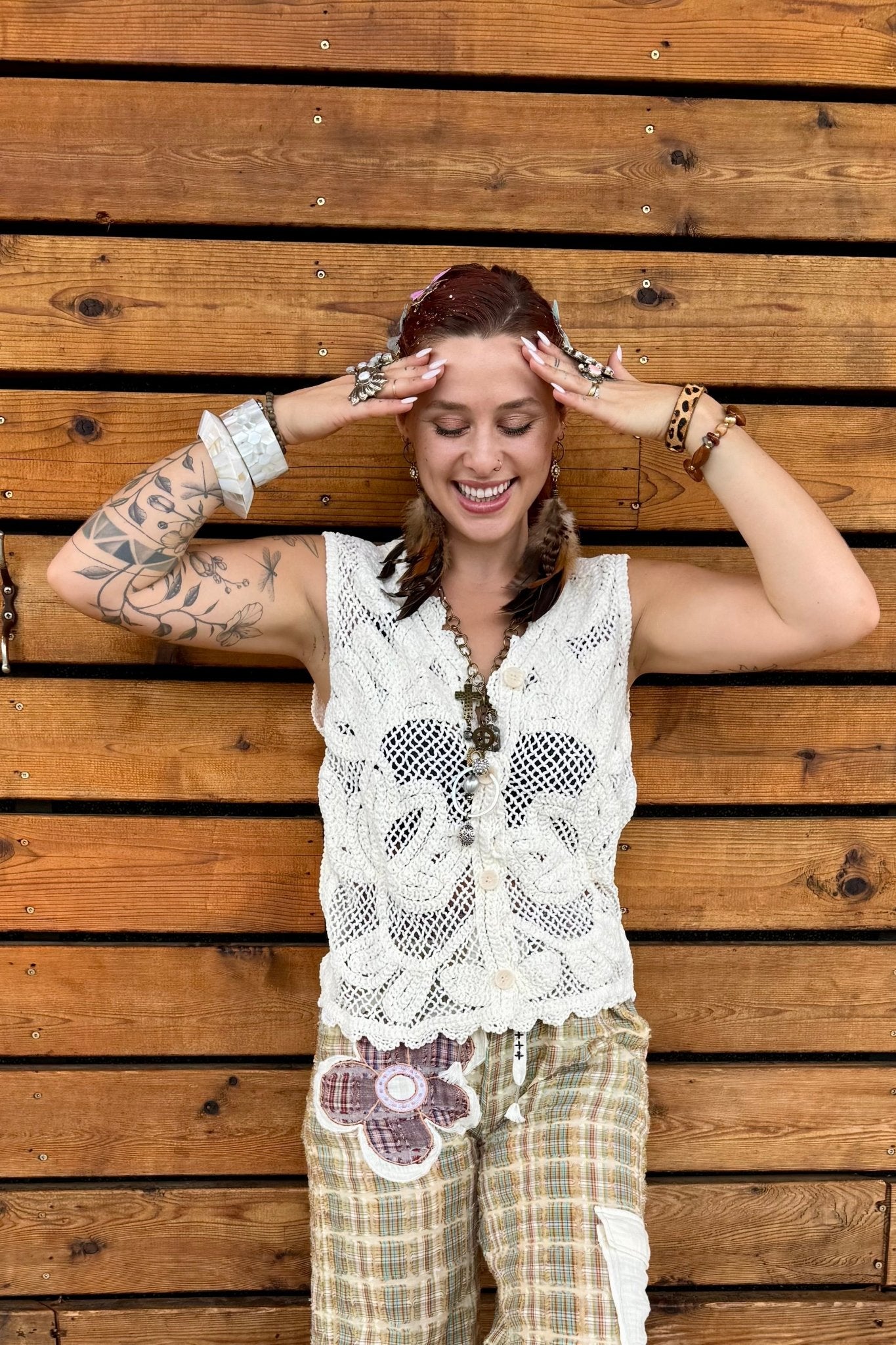 Avery Round neck sleeveless crochet vest top - ivyandlavyboutique Pol Clothing