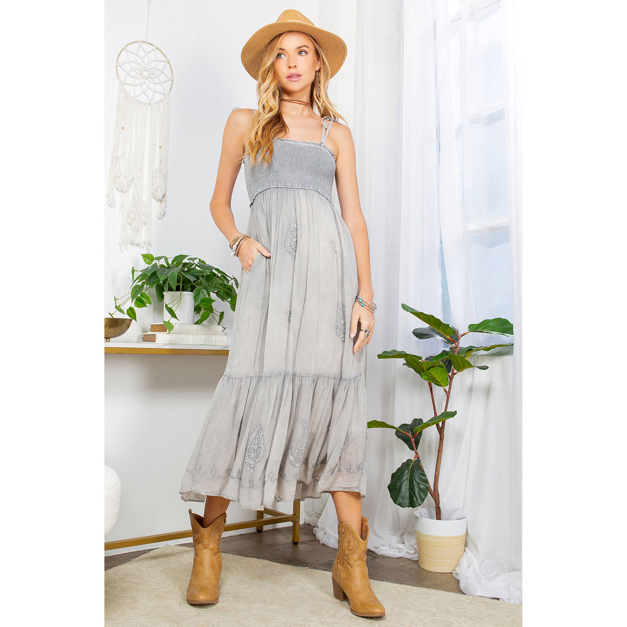 Ethereal Long Sundress With Hand Aari Embroidery Dress