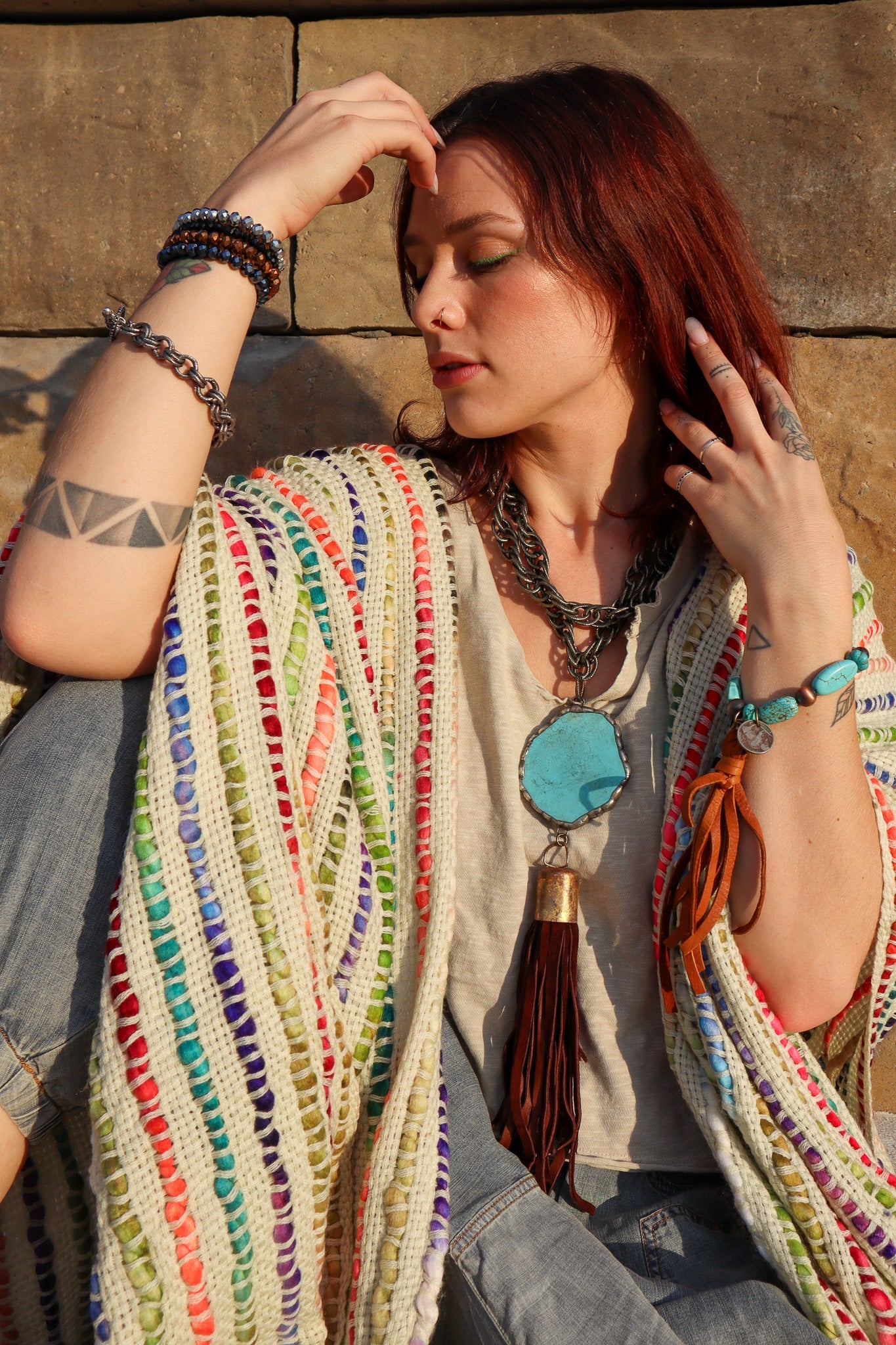 Be Bold Truker Metalized Stone Slab Accent Necklace Combo - ivyandlavyboutique Art by Amy