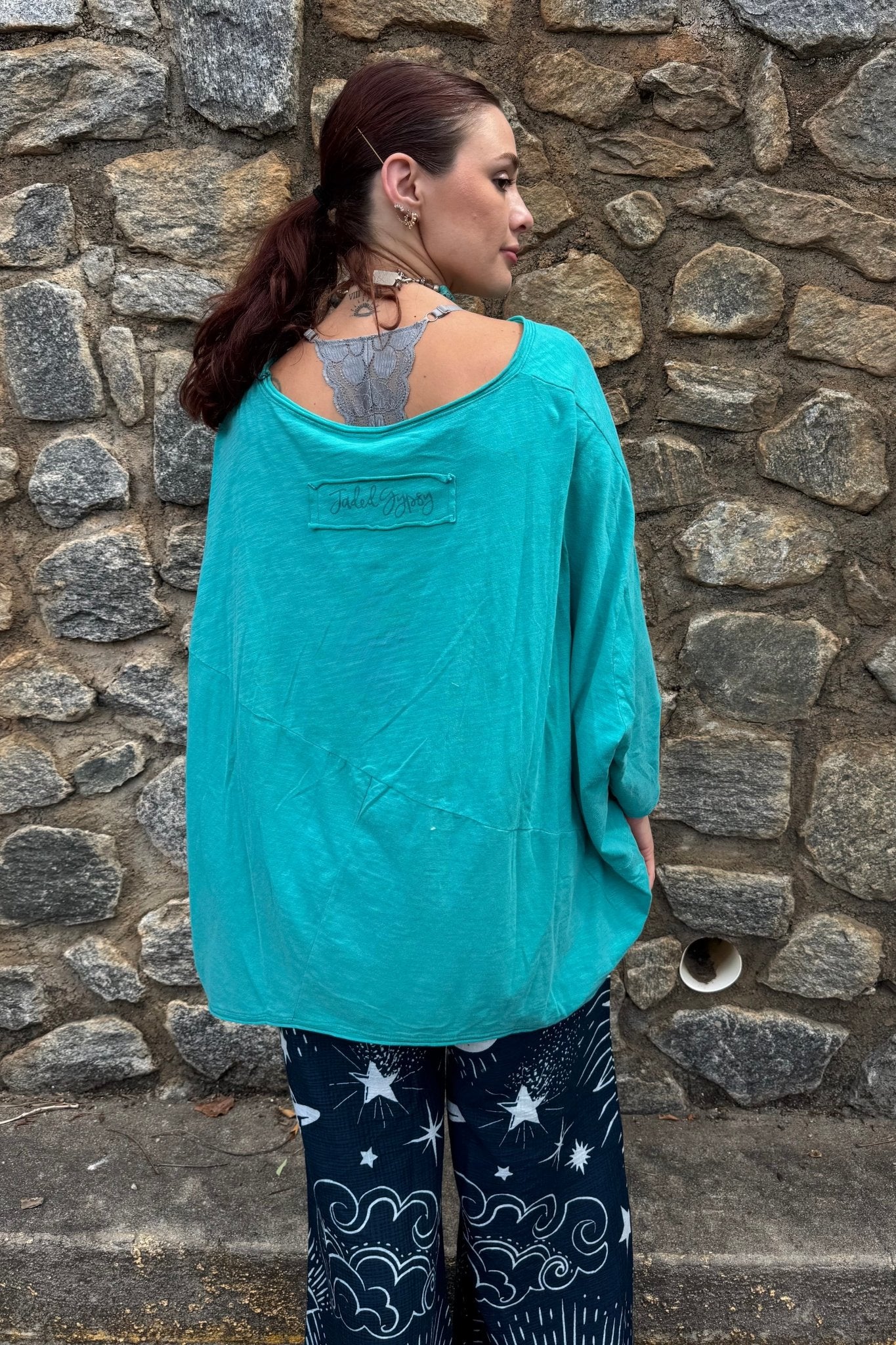 Be Free Cotton in Turquoise Oversized Mineral Washed Top - ivyandlavyboutique Jaded Gypsy