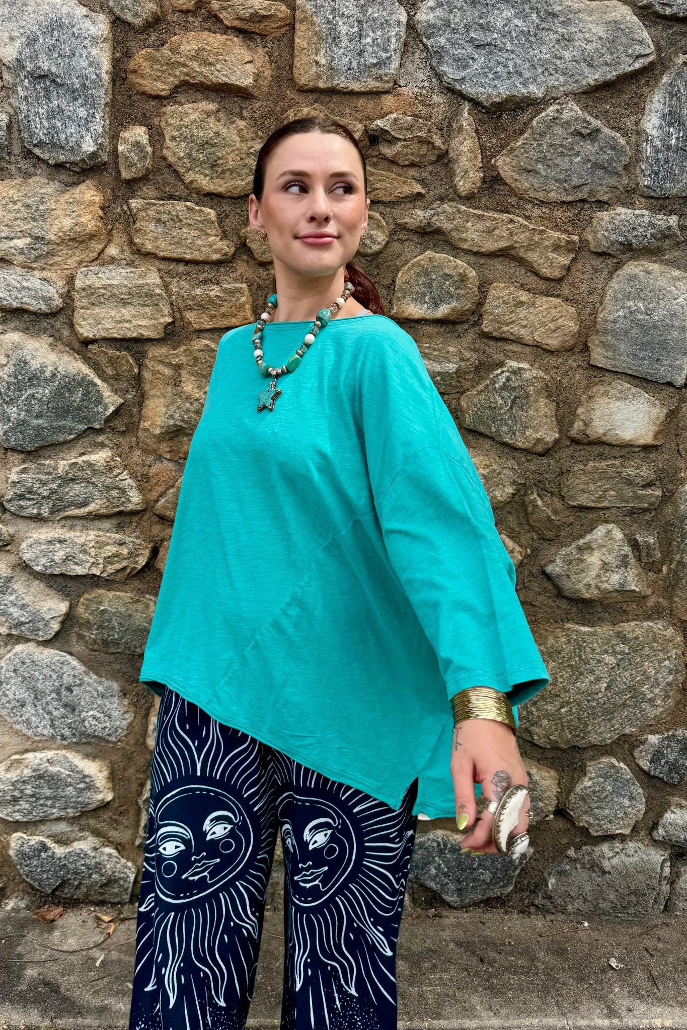 Be Free Cotton in Turquoise Oversized Mineral Washed Top - ivyandlavyboutique Jaded Gypsy