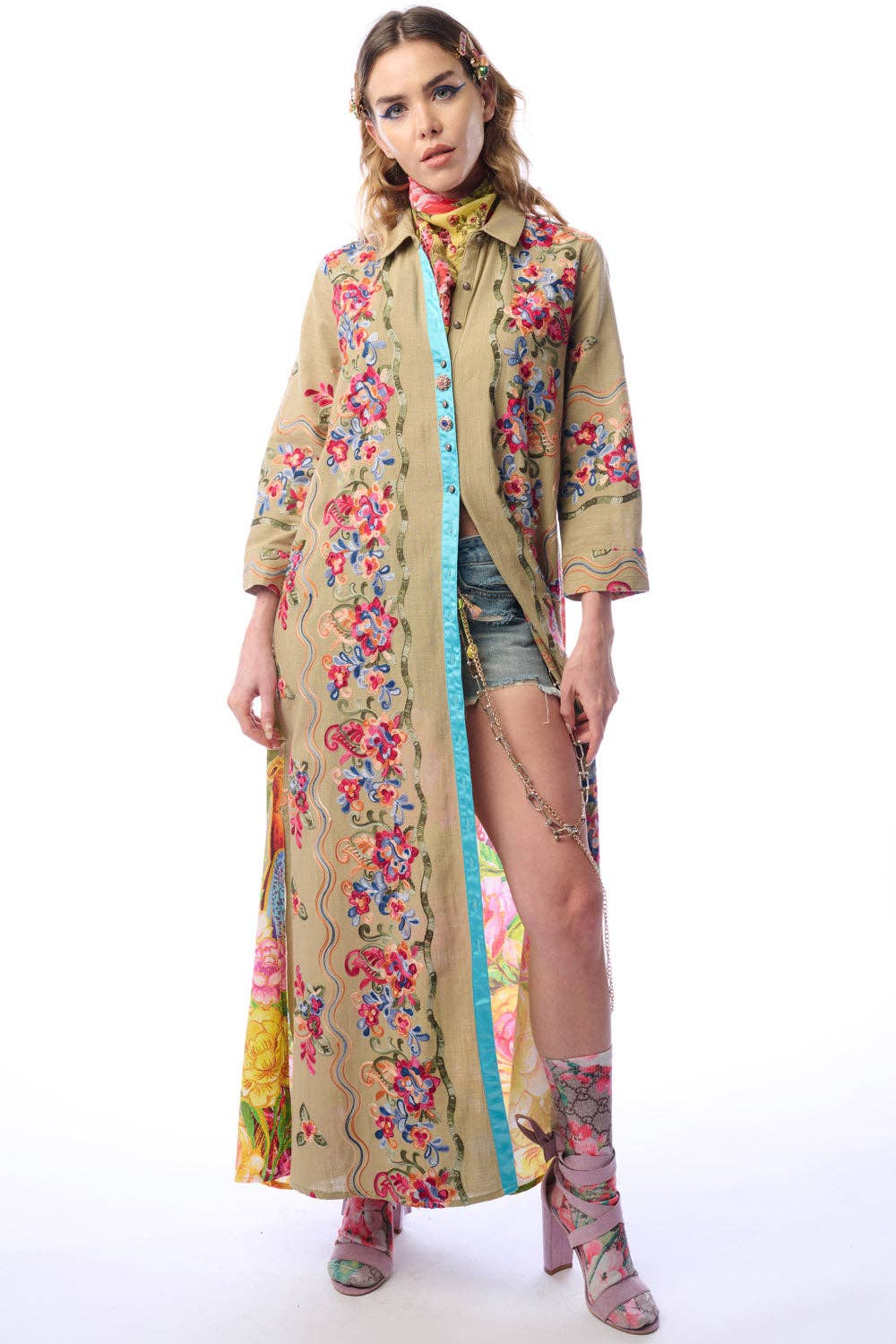Beauty Mark Maxi Duster in Olive - ivyandlavyboutique Aratta
