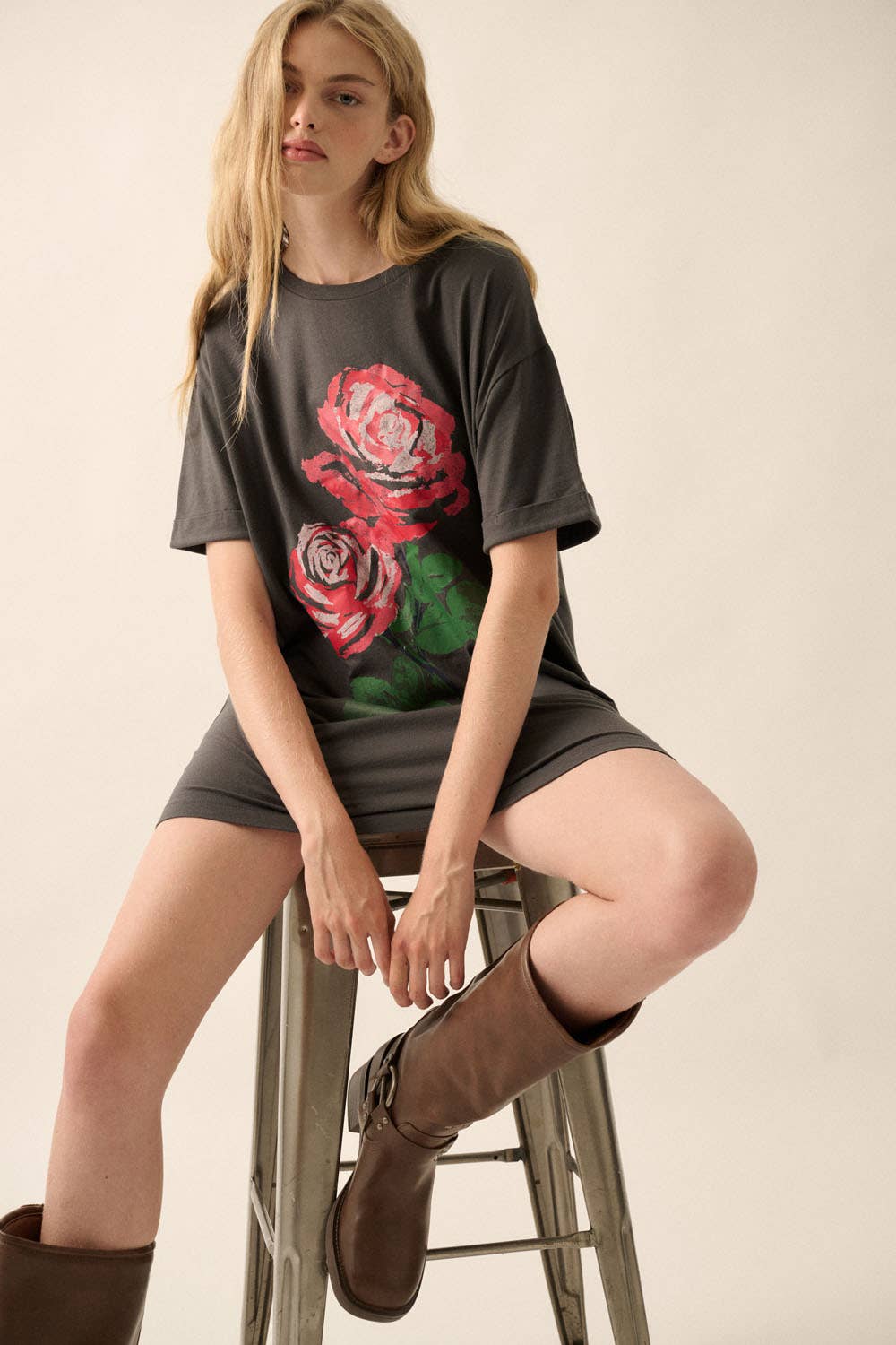 Sale - Roses Vintage-Wash Oversize Graphic Tee