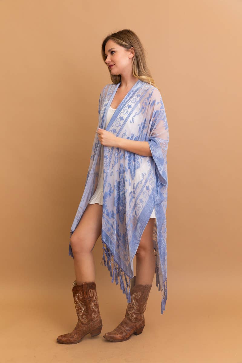 Bestselling Velvet Mesh Tapestry Tassel Kimono 💎: Nude - ivyandlavyboutique Leto Accessories