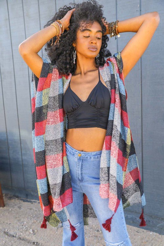 Betsy Buffalo Checkered Kimono - ivyandlavyboutique Leto Accessories