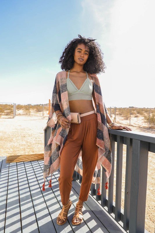 Betsy Buffalo Checkered Kimono - ivyandlavyboutique Leto Accessories