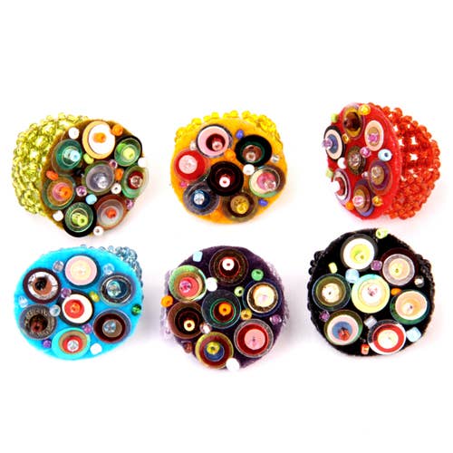 Felt sequin seed bead hand sewn stretch band ring