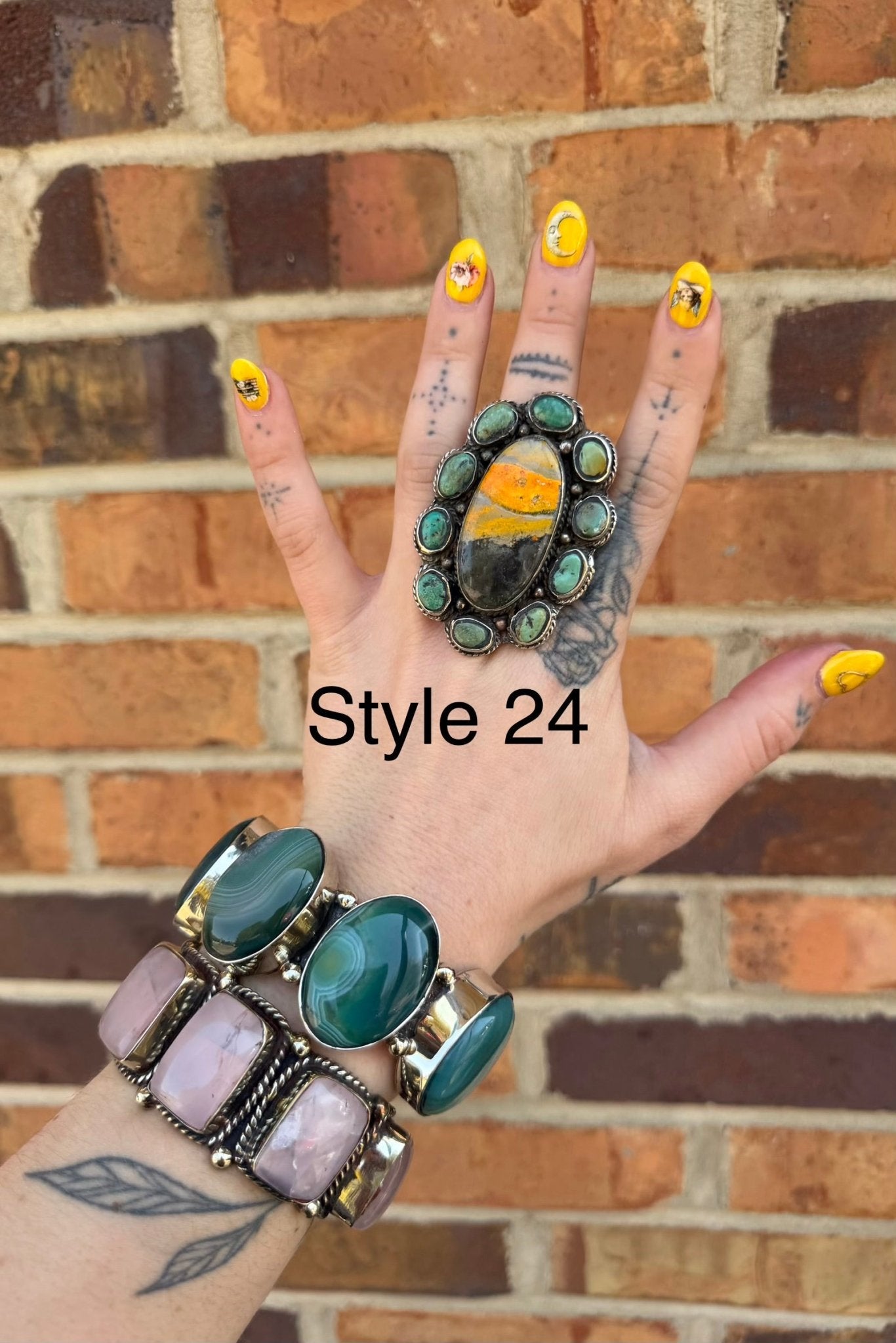 Big Bumble Bee Jasper w/ Turquoise Rings - ivyandlavyboutique ivyandlavyboutique