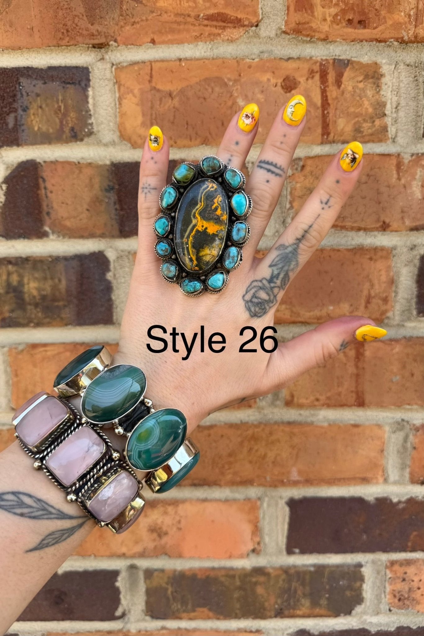 Big Bumble Bee Jasper w/ Turquoise Rings - ivyandlavyboutique ivyandlavyboutique