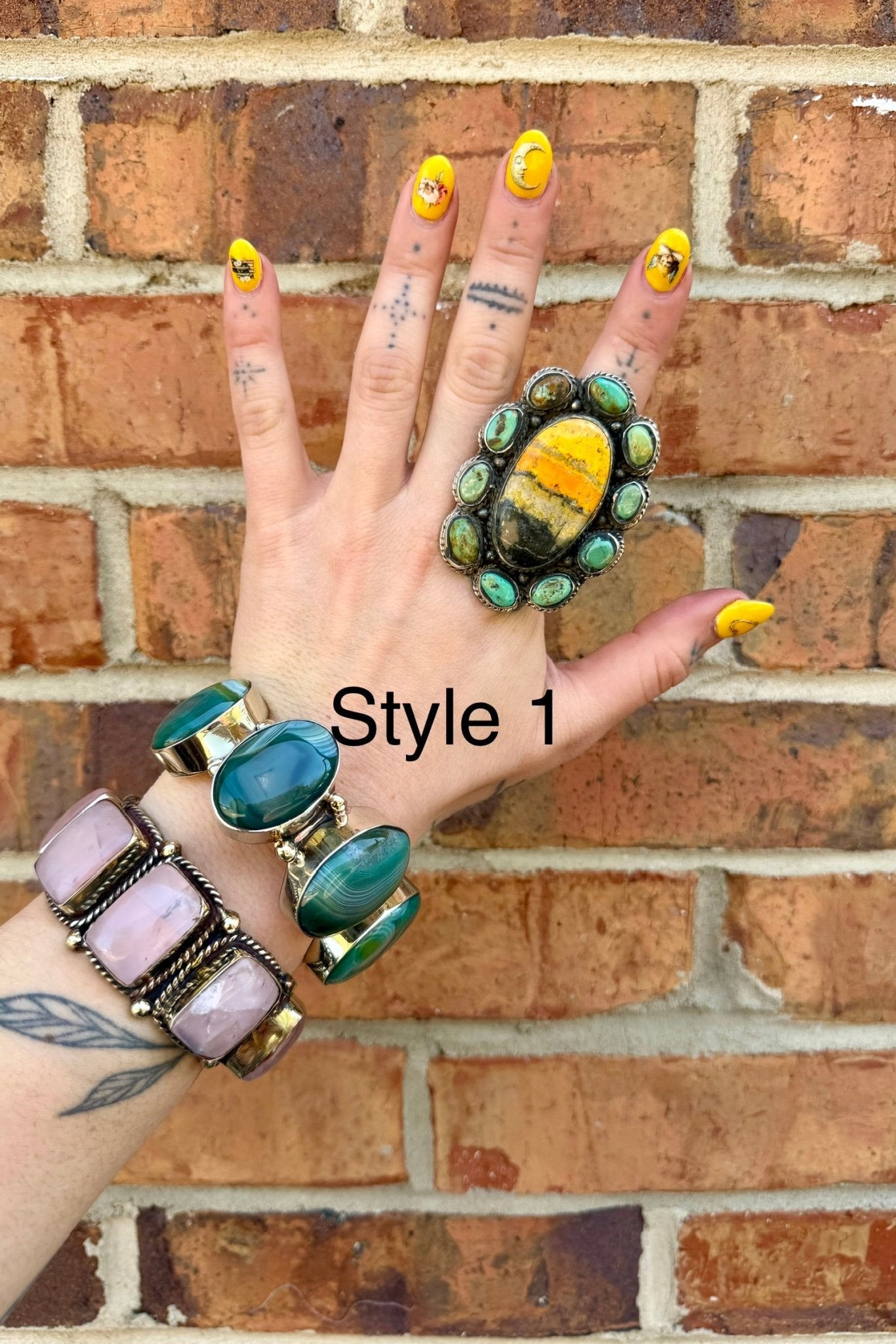 Big Bumble Bee Jasper w/ Turquoise Rings - ivyandlavyboutique ivyandlavyboutique