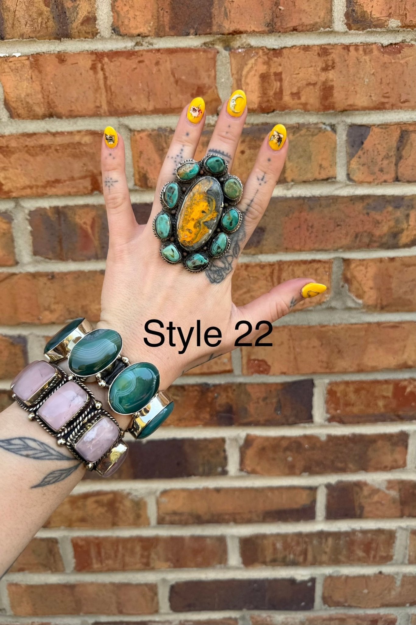 Big Bumble Bee Jasper w/ Turquoise Rings - ivyandlavyboutique ivyandlavyboutique