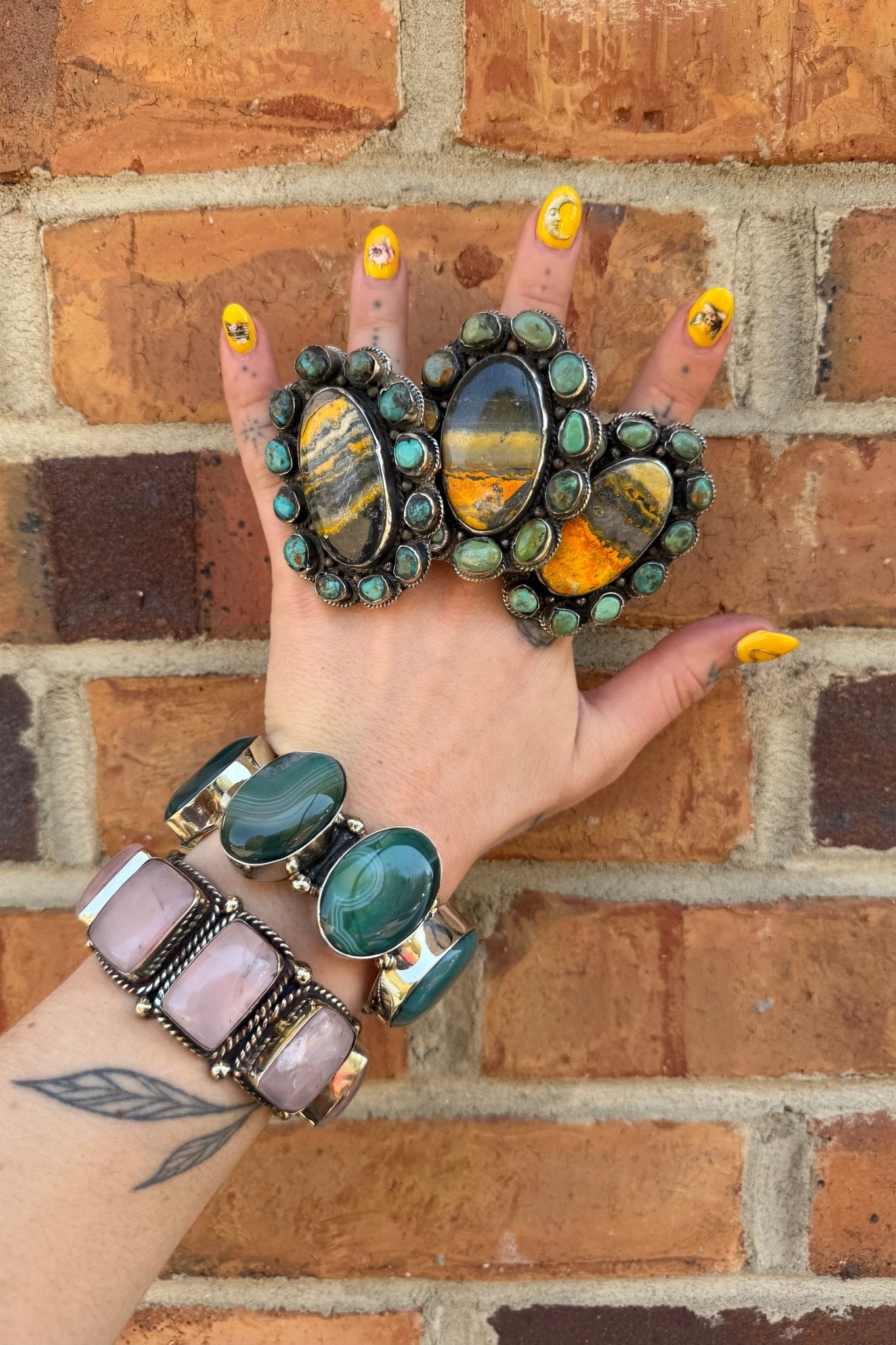 Big Bumble Bee Jasper w/ Turquoise Rings - ivyandlavyboutique ivyandlavyboutique