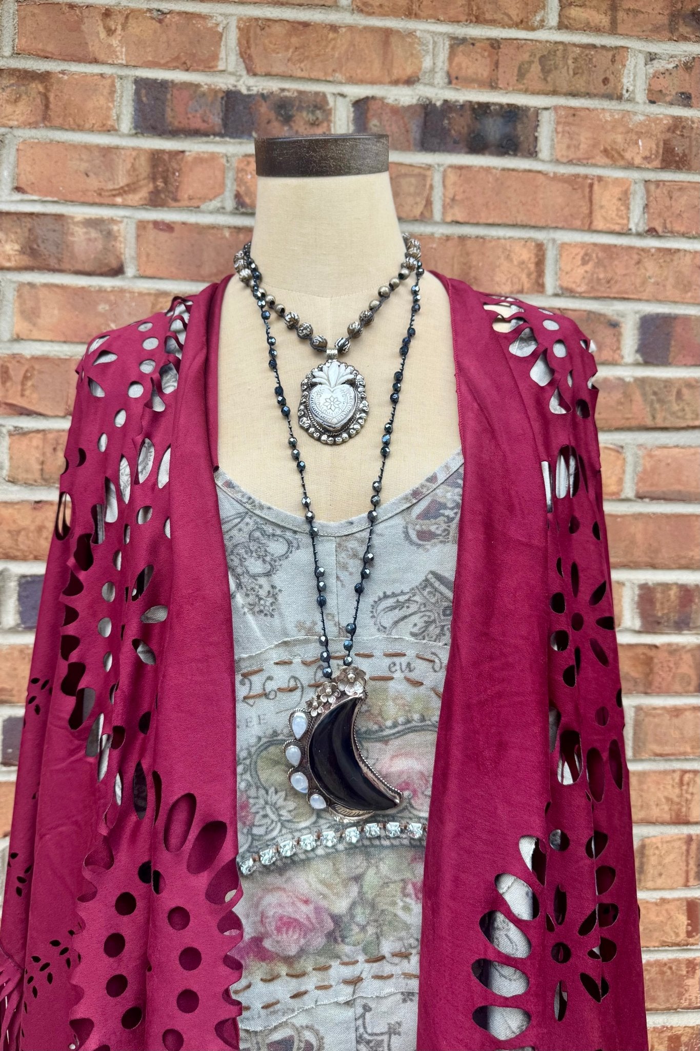 Big Mama Carved Moon Necklace on Knotted Gemstone Chain - ivyandlavyboutique ivyandlavyboutique