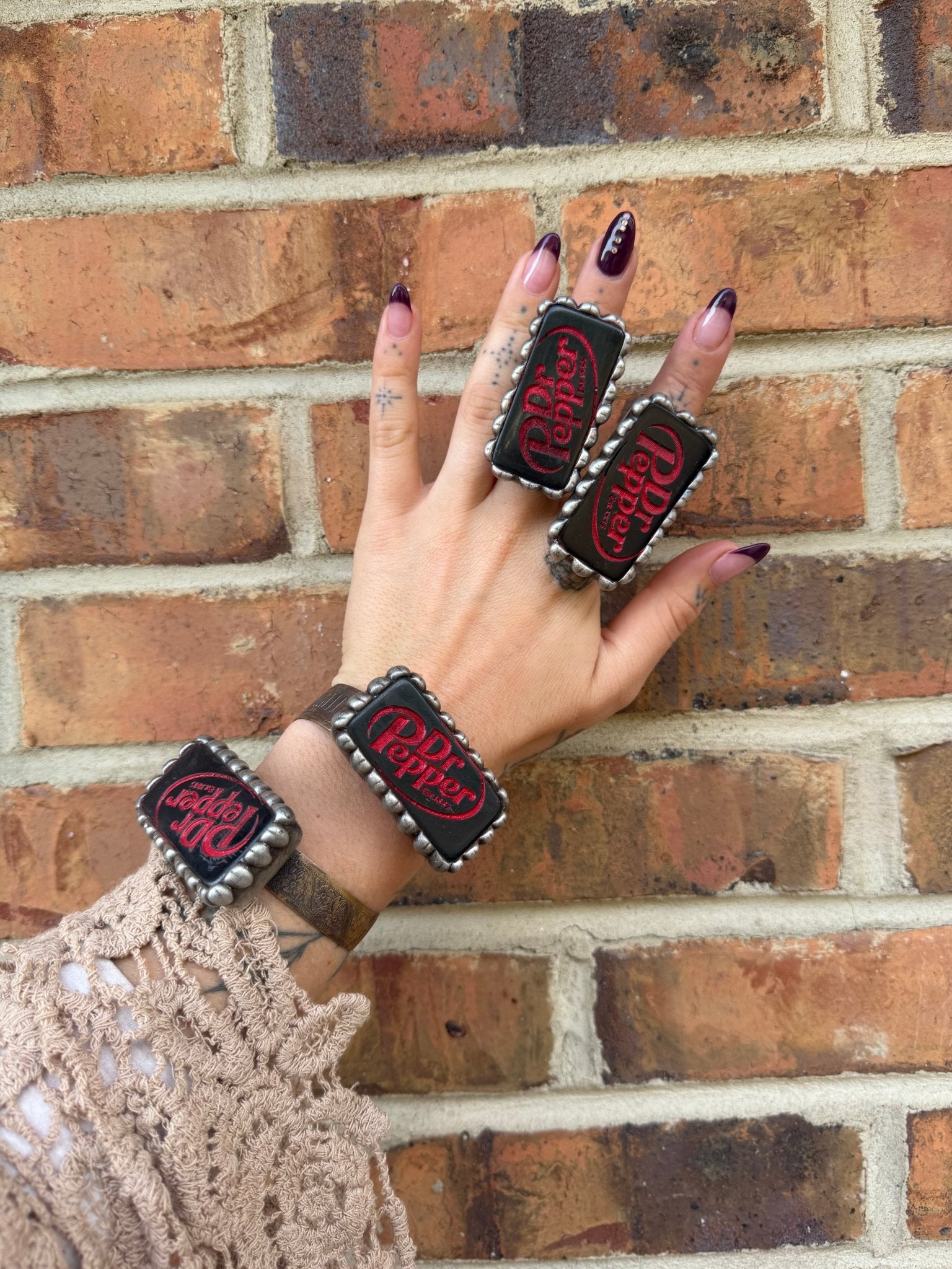 Blk Dr Pepper Domino Cuff Bracelet or Ring - ivyandlavyboutique ivyandlavyboutique