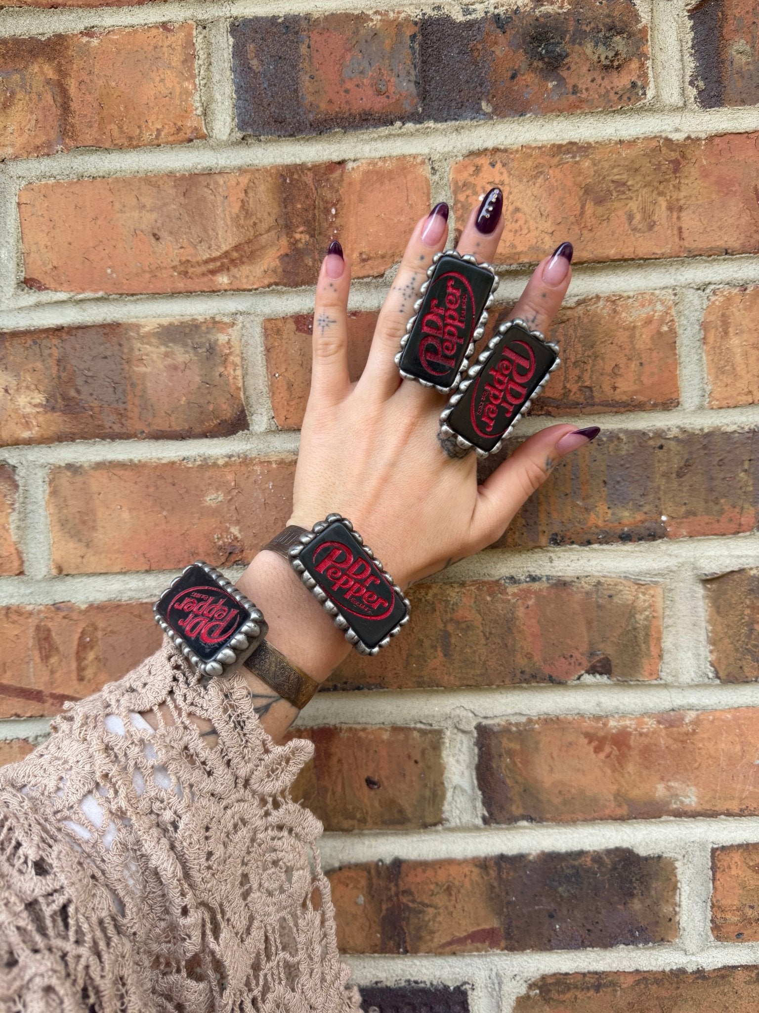 Blk Dr Pepper Domino Cuff Bracelet or Ring - ivyandlavyboutique ivyandlavyboutique