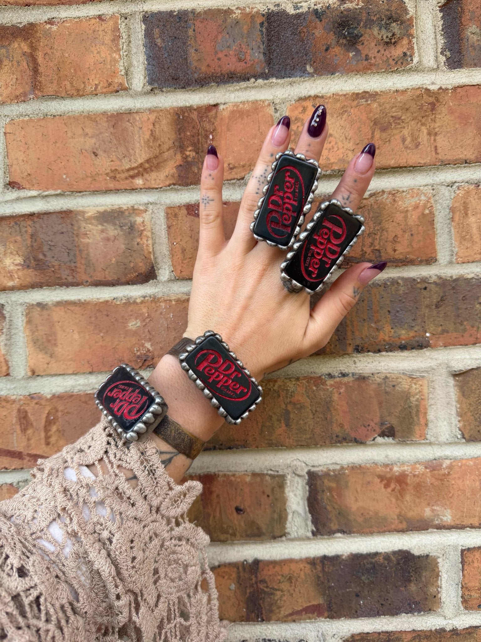 Blk Dr Pepper Domino Cuff Bracelet or Ring - ivyandlavyboutique ivyandlavyboutique