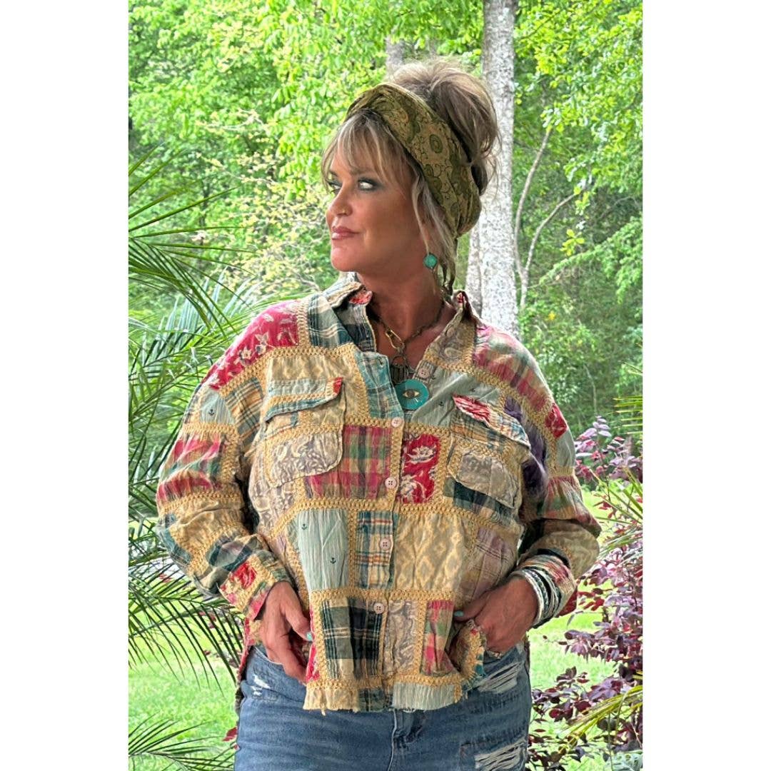 Block Party Patched Boho Top - ivyandlavyboutique Jaded Gypsy