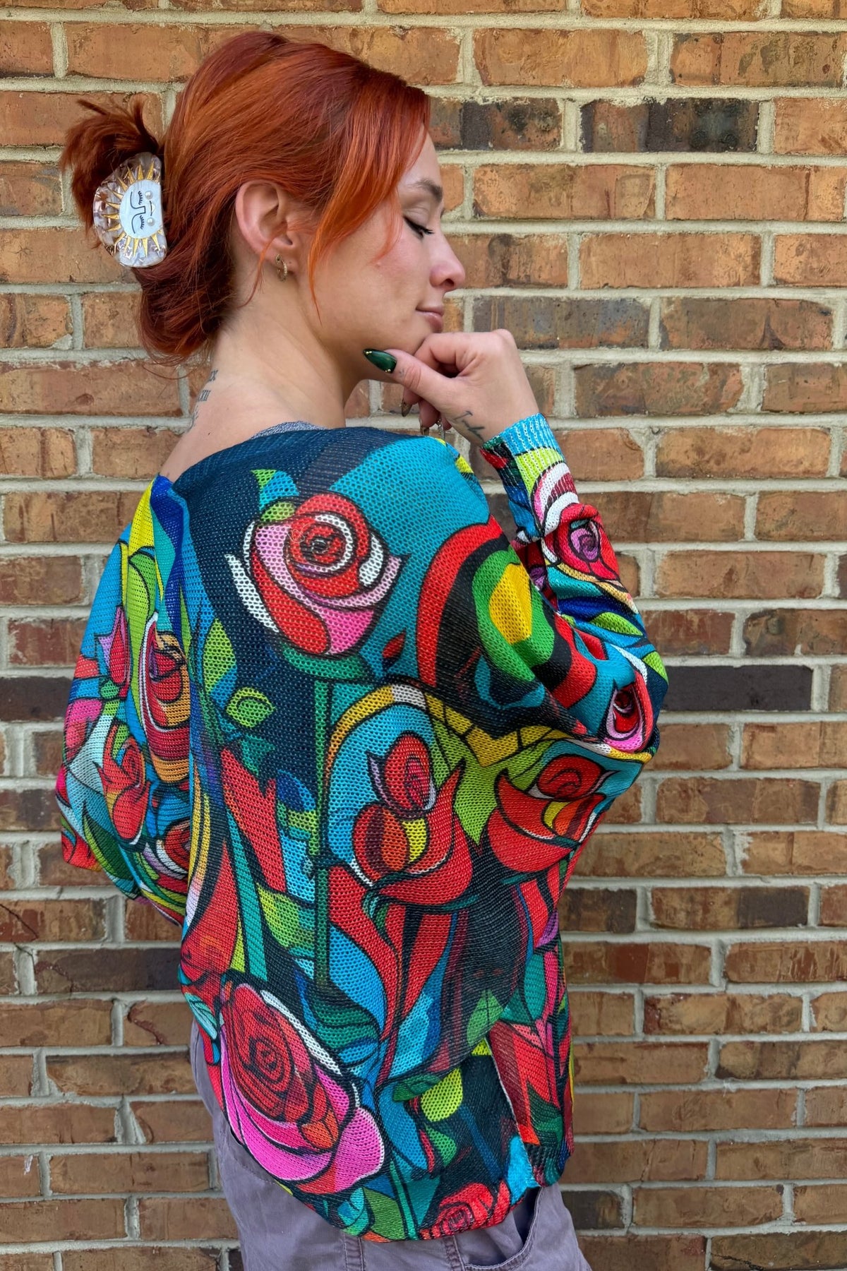 Blue Floral V-Neck Knit Printed Sweater - ivyandlavyboutique LOOWIE