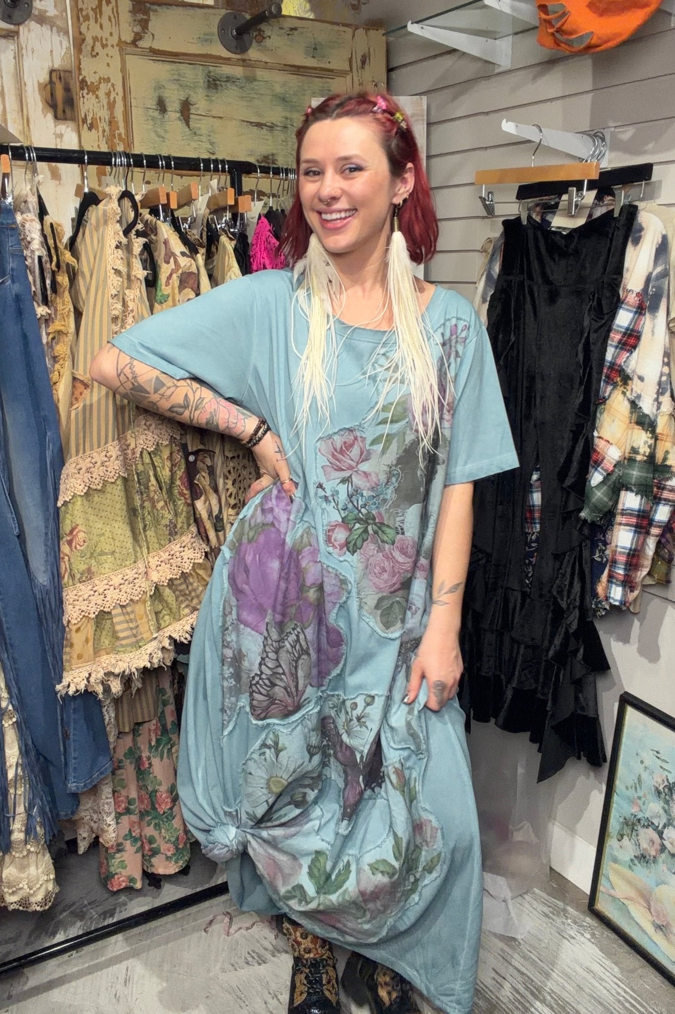Blue T Shirt Dress - ivyandlavyboutique A Rare Bird Shop