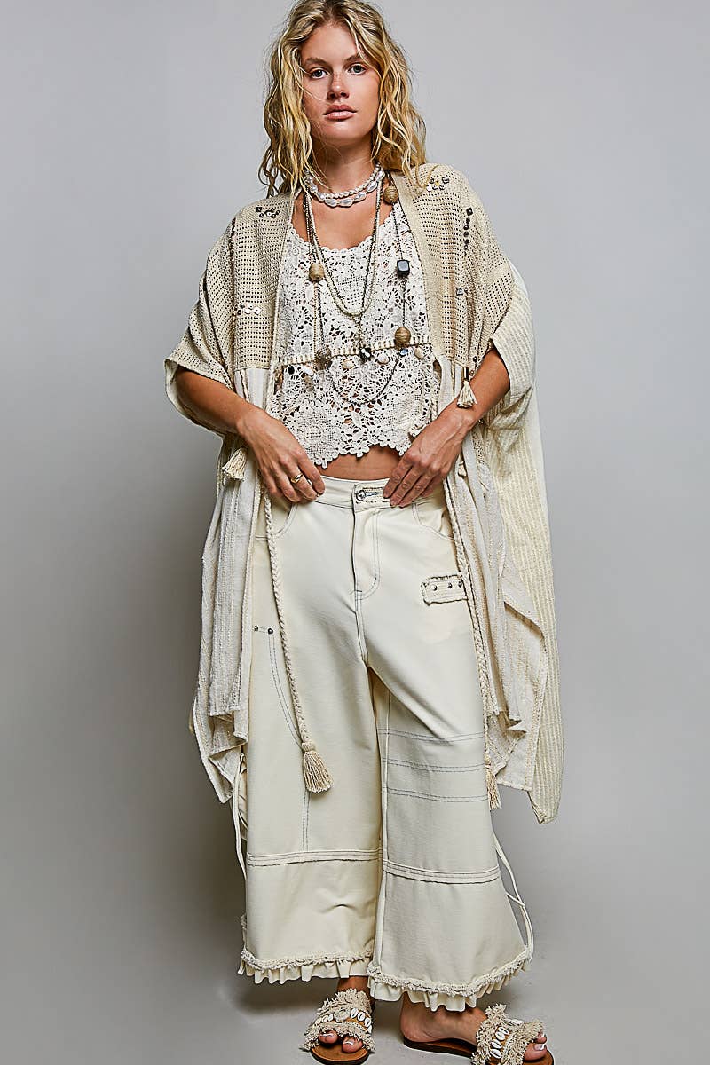 Boho Crochet Contrast Sequin Tassel Midi Kimono Fit Cardigan - ivyandlavyboutique Pol Clothing