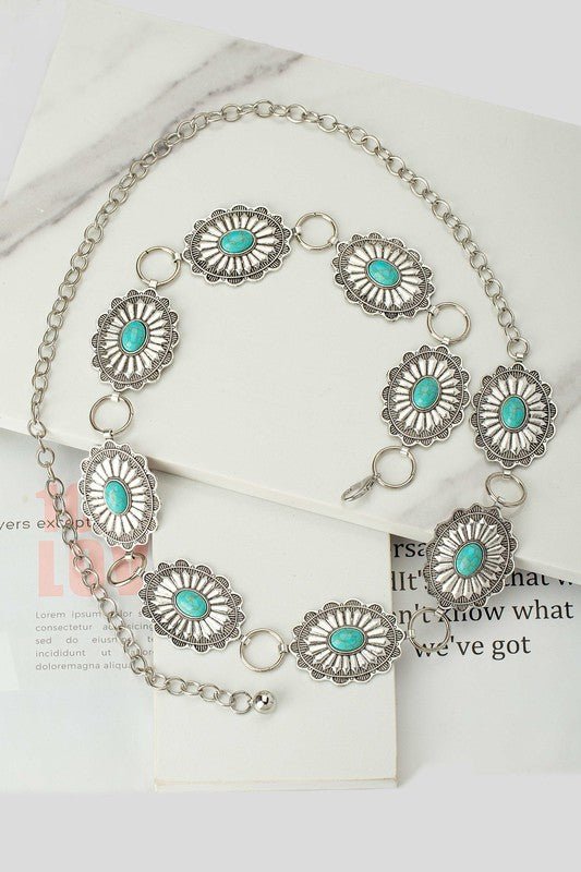 BOHO OVAL SHAPE WAIST/BELLY CHAIN WITH TURQUOISE - ivyandlavyboutique LA3accessories