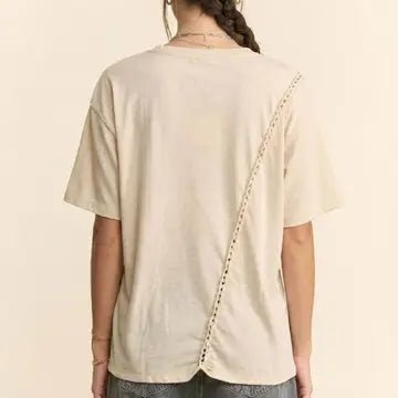 Braided Seam Detailed Drop Shoulder Top in Beige - ivyandlavyboutique Davi & Dani