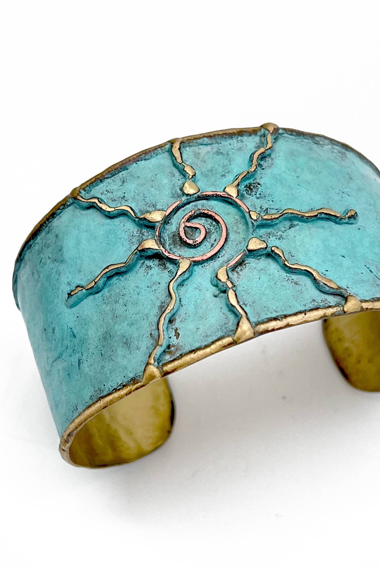Brass Patina Cuff Bracelet - Light Blue Sun - ivyandlavyboutique Anju Jewelry