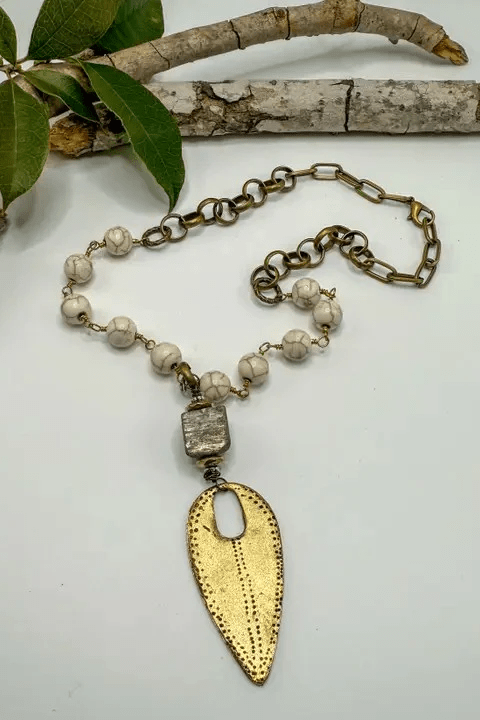 Brass & Pyrite Warrior Necklace Drop Statement Necklace - ivyandlavyboutique Spirit Lala