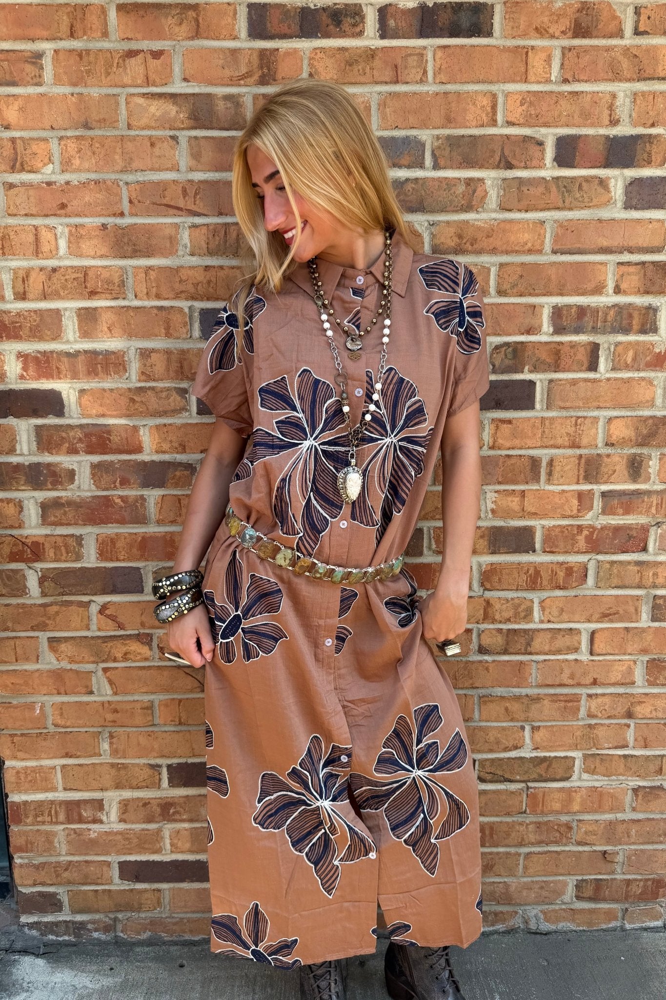 Brown Floral Dress/Vest - ivyandlavyboutique Chica luv