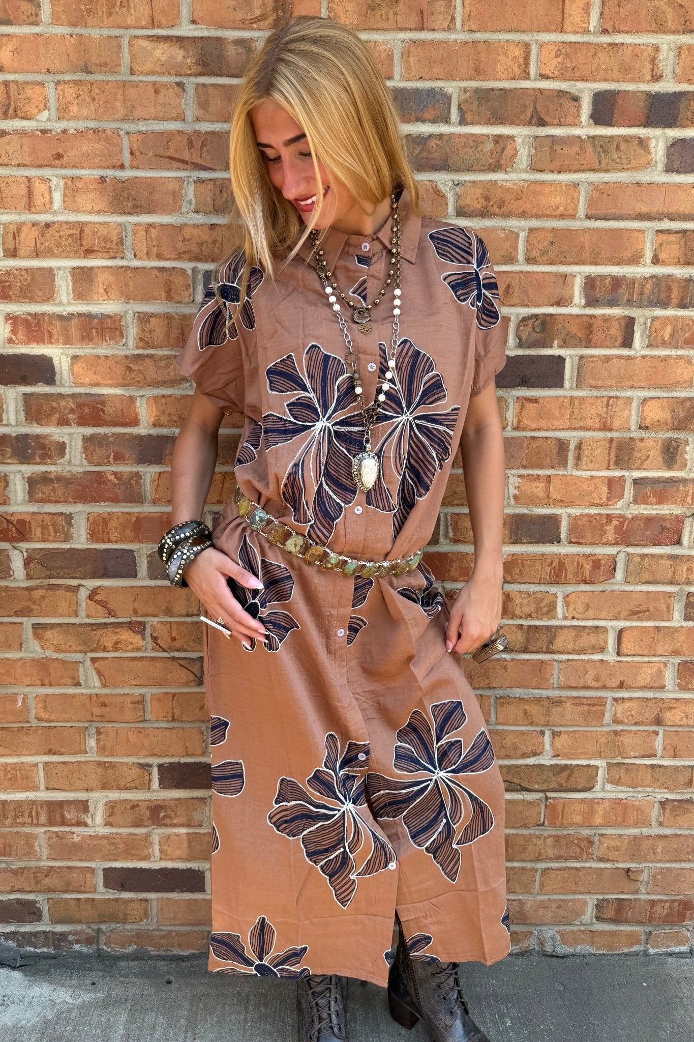 Brown Floral Dress/Vest - ivyandlavyboutique Chica luv