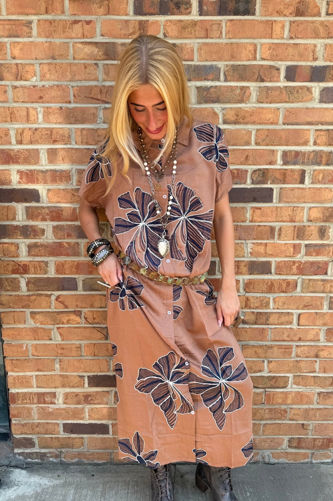 Brown Floral Dress/Vest - ivyandlavyboutique Chica luv